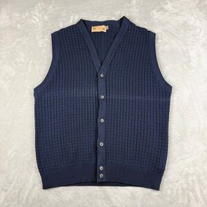 VTG Shenandoah Sweater Vest Mens XL Navy Blue Knit V Neck Button Front Made USA